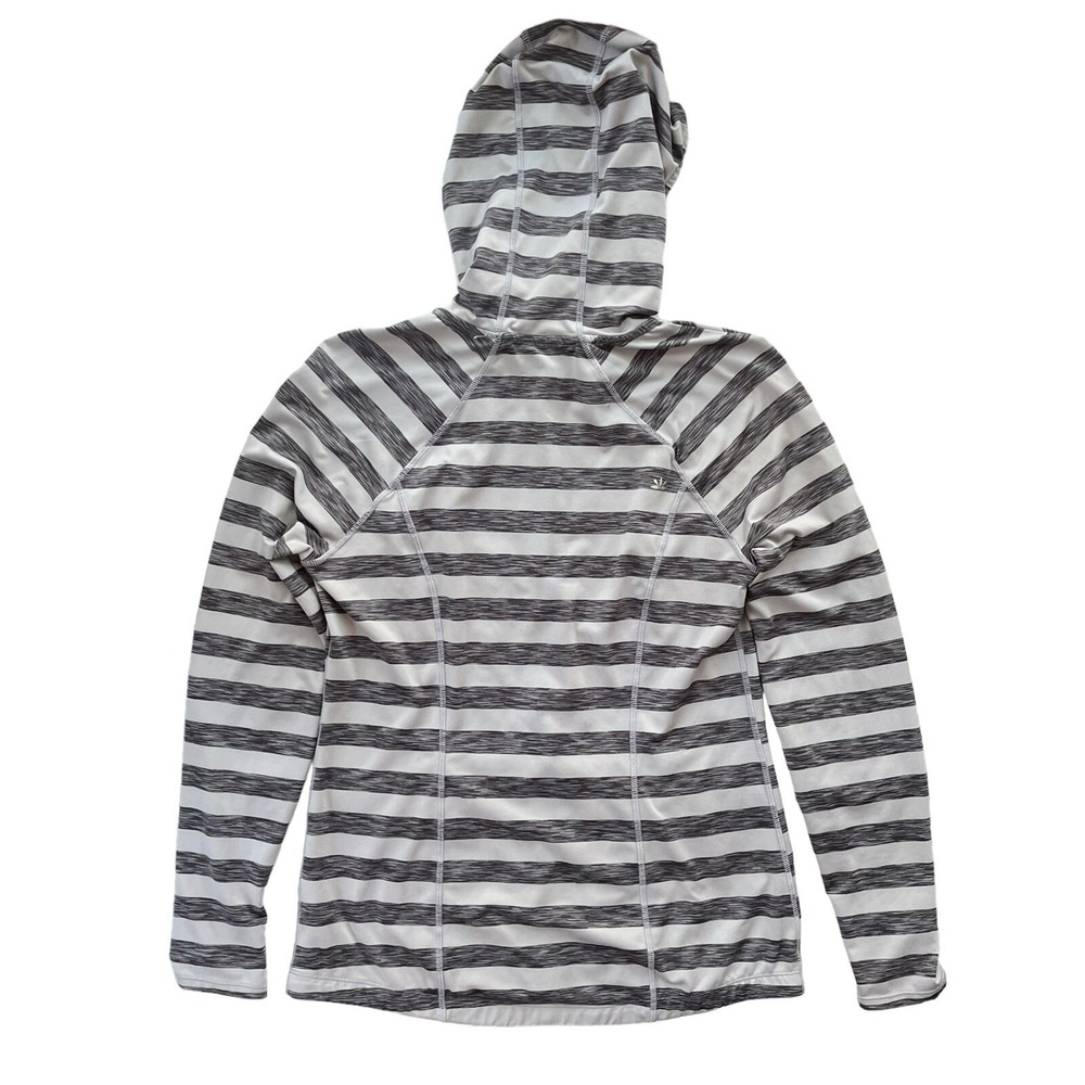 Lukka Women's L Grey Turquoise Striped Full Zip Thumbholes Active Hoodie Sporty - Picture 2 of 16